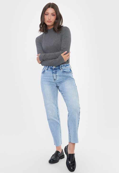 Jeans Mujer Straight Fit Elasticado Azul Medio