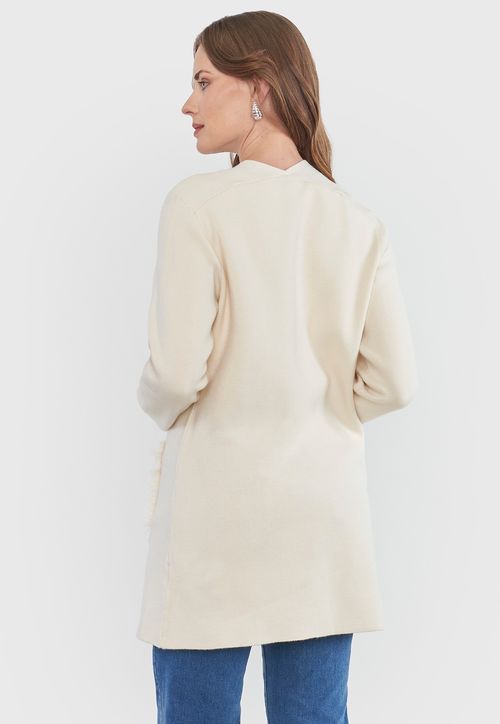 Sweater Mujer Cárdigan Flecos Ecru
