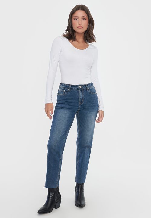 Jeans Mujer Straight Fit Elasticado Azul Oscuro