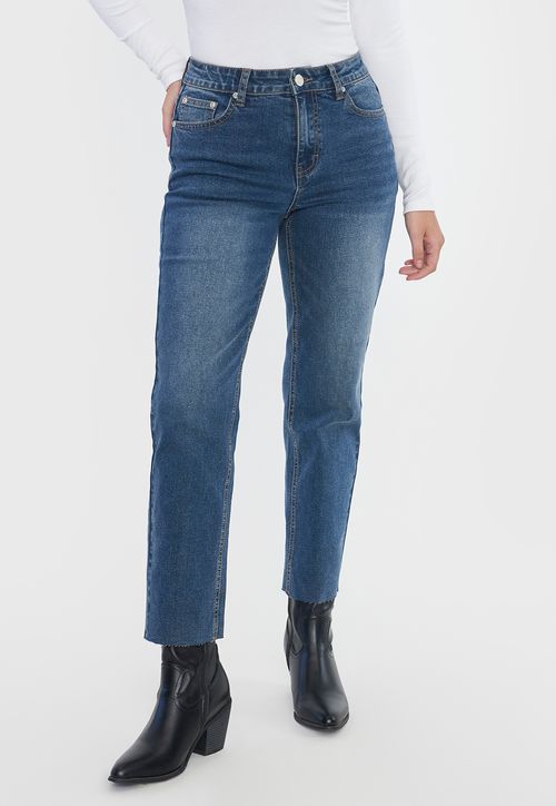 Jeans Mujer Straight Fit Elasticado Azul Oscuro