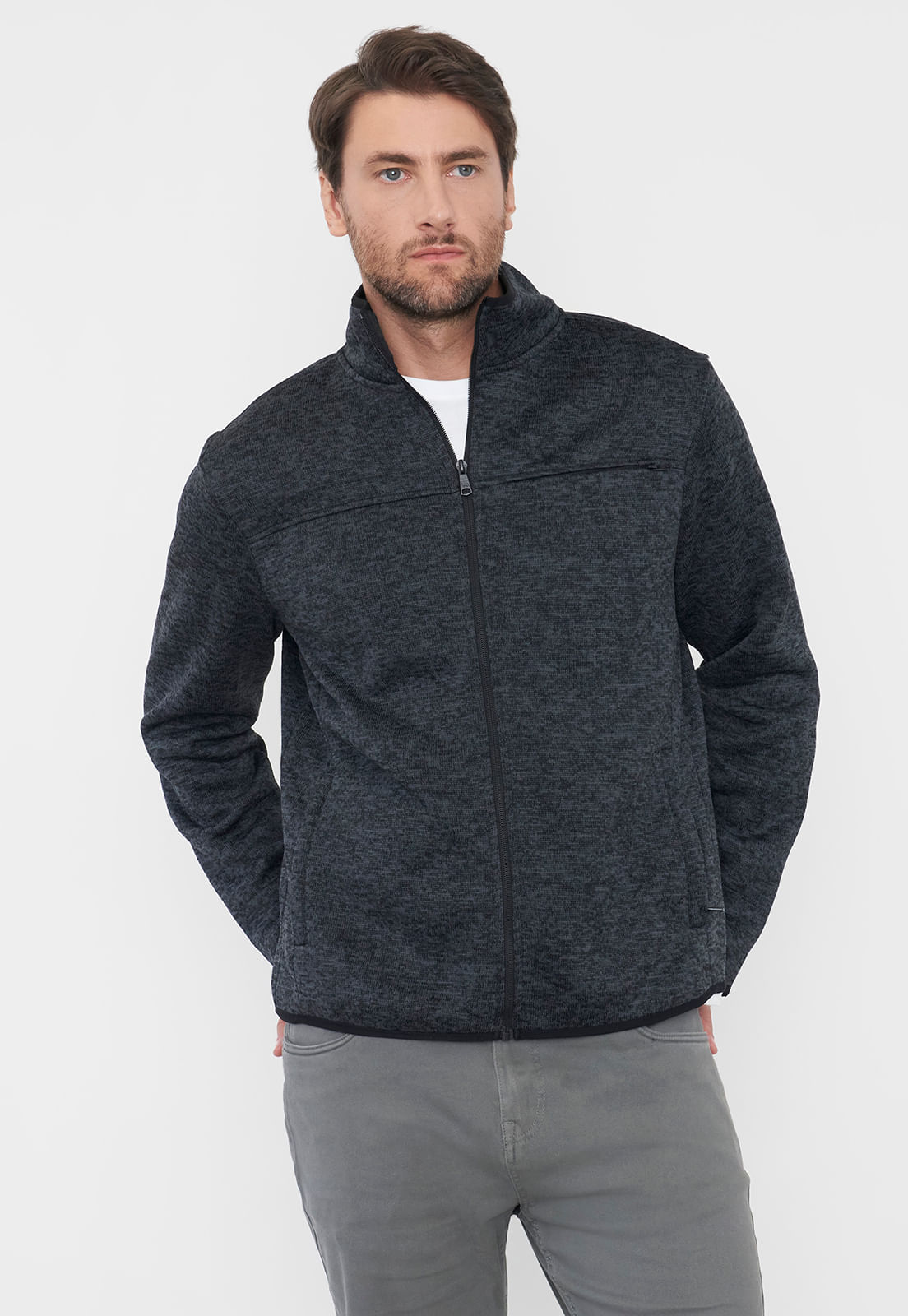 Polerón Hombre Tejido Full Zipper Charcoal