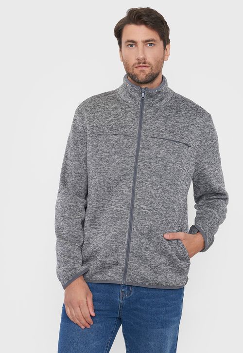 Polerón Hombre Tejido Full Zipper Gris Claro