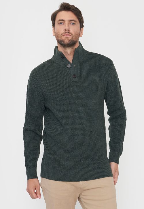 Tejido Hombre Cuello Botones Verde