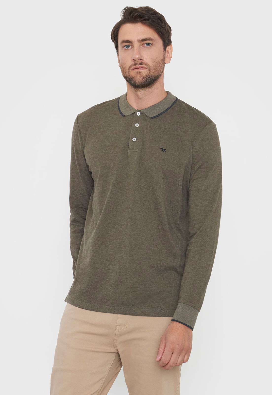 Polera Hombre Polo Piqué M/L Color Musgo