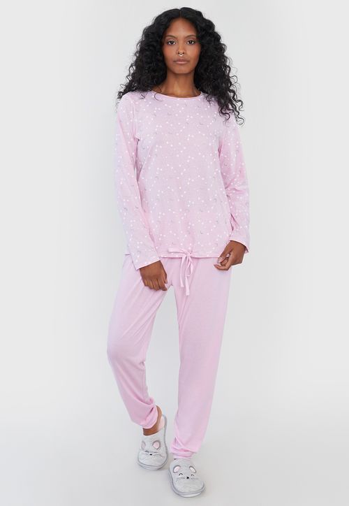 Pijama Mujer Aplicación Palo Rosa