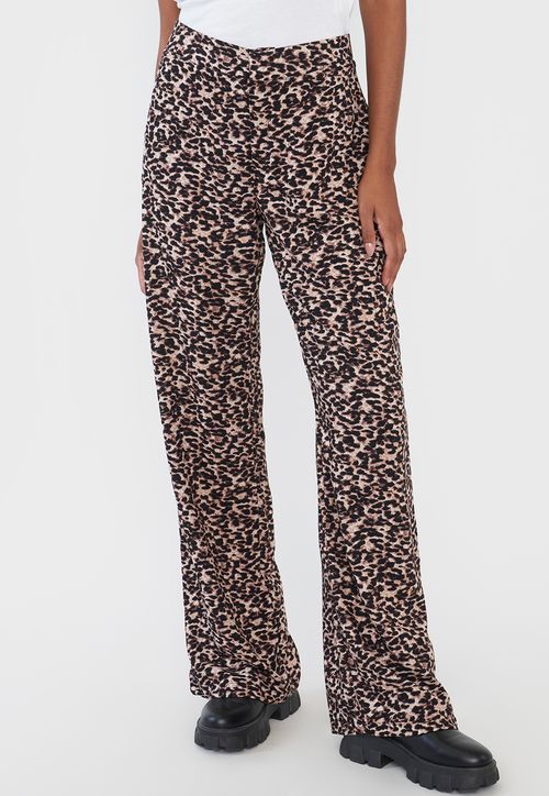 Pantalón Mujer Viscosa Animal Print Café