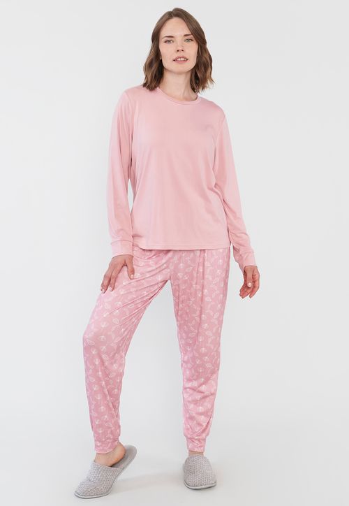 Pijama Mujer Full Print Polypeach Coral