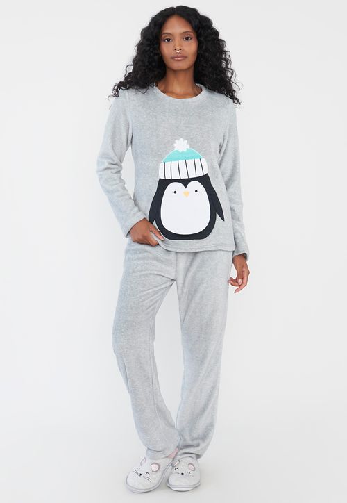 Pijama Mujer Coral Print Gris