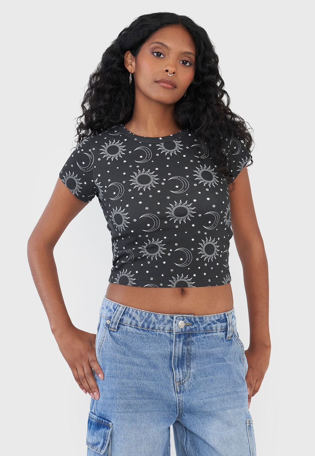 Polera Mujer Crop Negro Astral