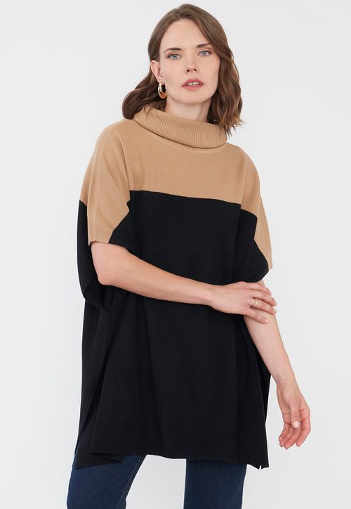 Poncho Mujer Negro/Camel