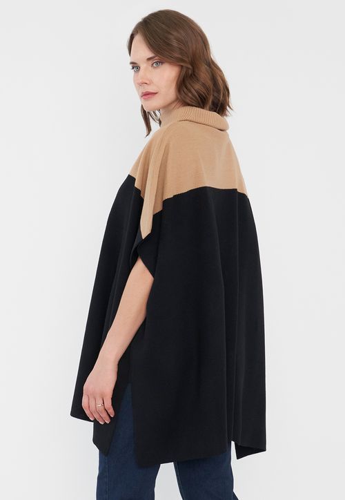 Poncho Mujer Negro/Camel