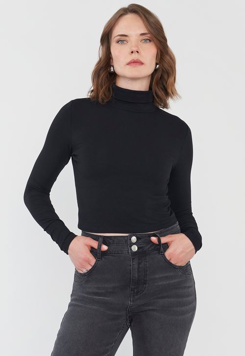 Polera Mujer Cuello Tortuga Manga Larga Negro