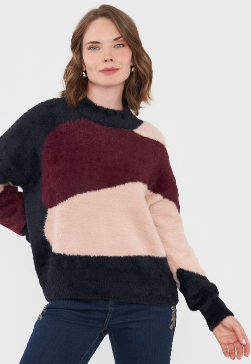 Sweater Mujer Jacquard Burdeo