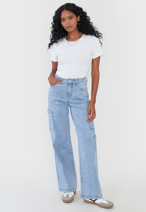 Jeans Mujer Cargo Azul Claro Straight Fit
