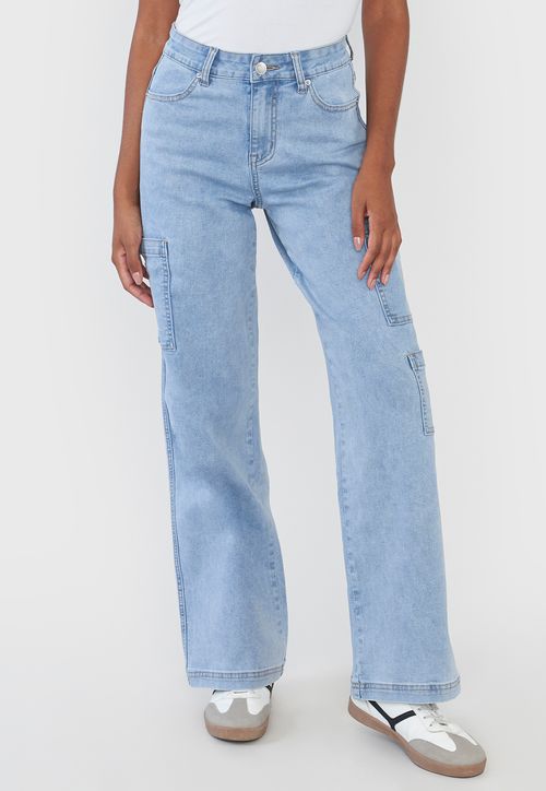 Jeans Mujer Cargo Azul Claro Straight Fit