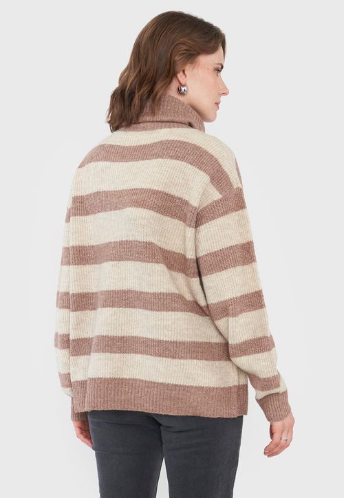 Sweater Mujer Negro Líneas Beige Básico