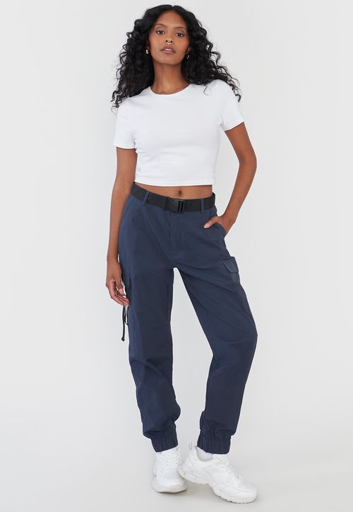 Pantalón Mujer Jogger Cargo Cinturón Gris