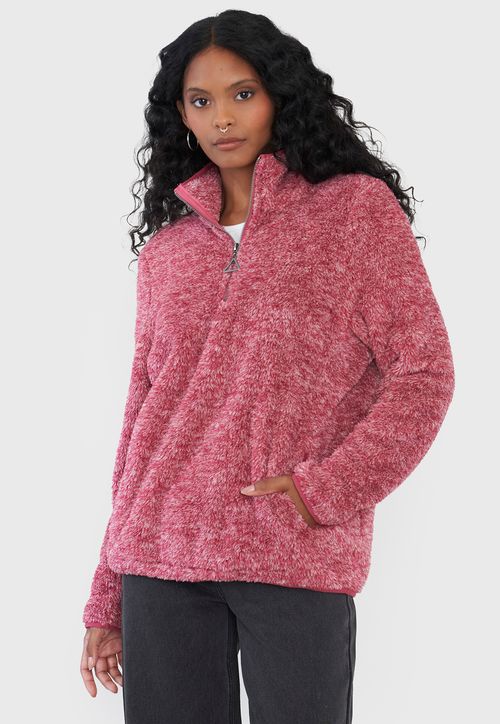 Polerón Mujer Peludo Burdeo Half Zipper