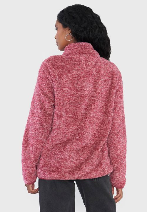 Polerón Mujer Peludo Burdeo Half Zipper