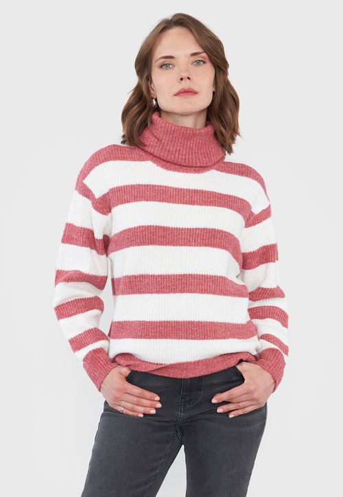 Sweater Mujer Negro Líneas Palo Rosa Básico