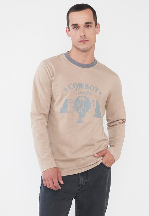Polera Hombre Print M/L Beige