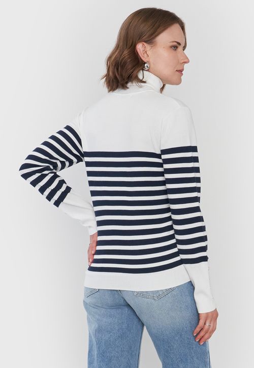 Sweater Mujer Cuello Alto Líneas Crudo