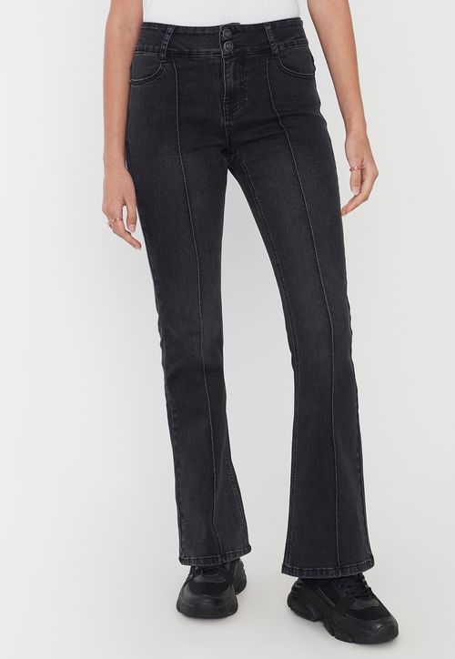 Jeans Mujer Flare Fit Costuras Negro