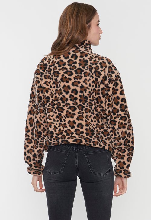 Polerón Mujer Polar Half Zipper Beige Animal Print