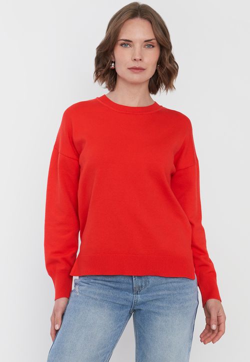 Sweater Mujer Cuello Redondo Rojo