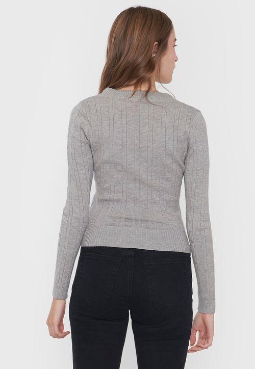Sweater Mujer Cuello V Slim Gris Melange