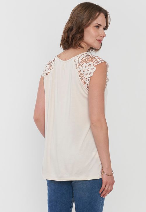 Polera Mujer Hombros Macramé Ecru