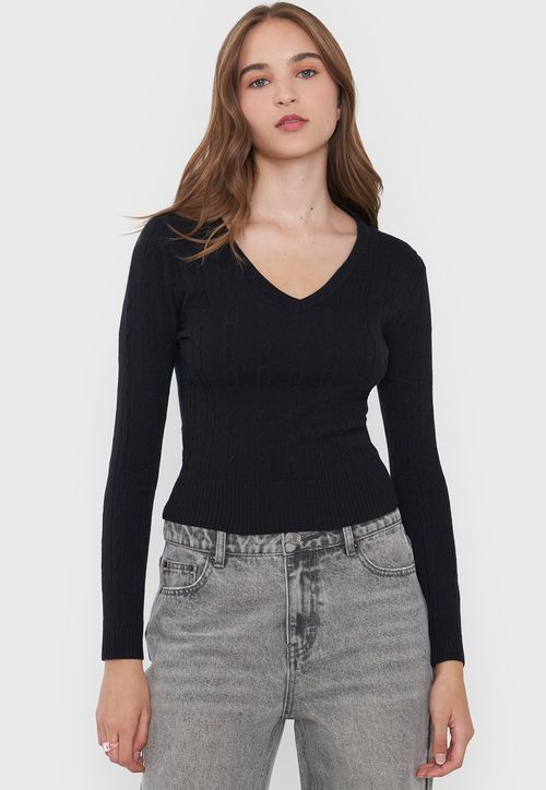 Sweater Mujer Cuello V Slim Color Negro