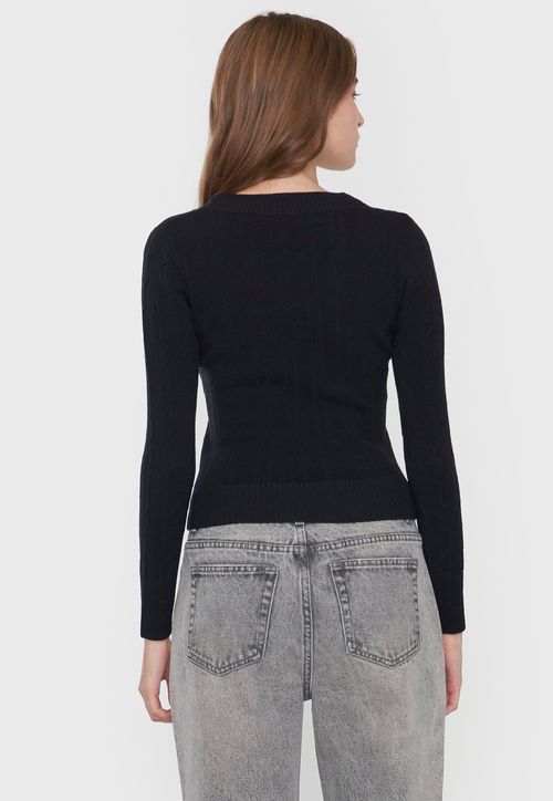 Sweater Mujer Cuello V Slim Color Negro