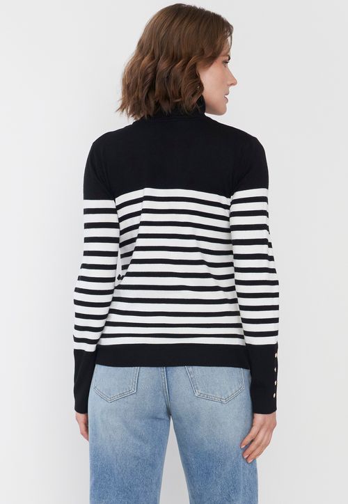 Sweater Mujer Cuello Alto Líneas Negro