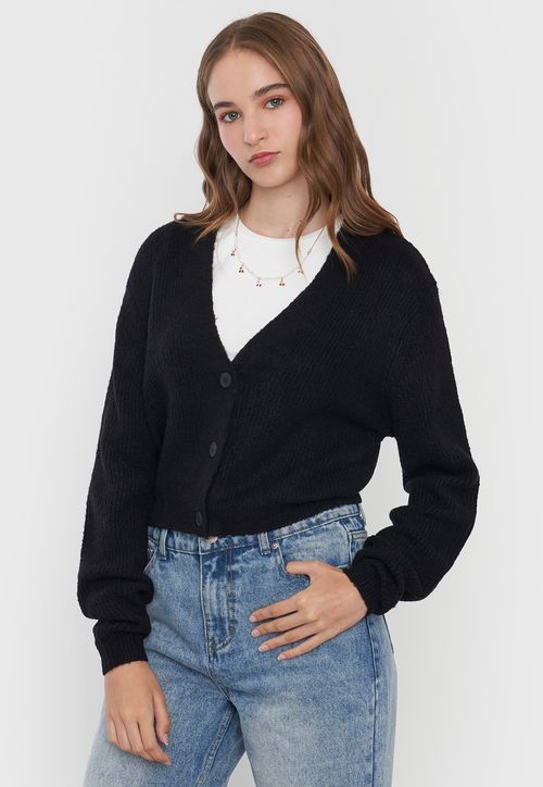 Sweater Mujer Cárdigan Color Negro