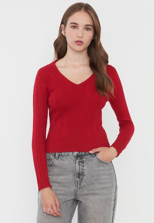 Sweater Mujer Cuello V Slim Rojo