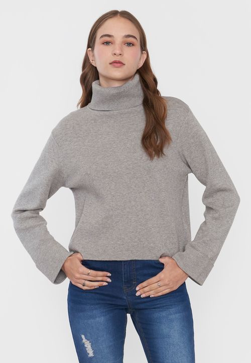 Sweater Mujer Cuello Tortuga Gris Melange
