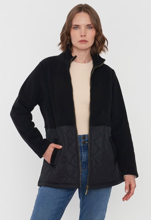 Chaqueta Mujer Polar Aplicación Quilt Negro