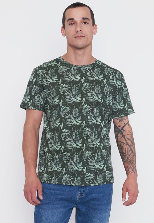Polera Hombre Full Print Color Verde