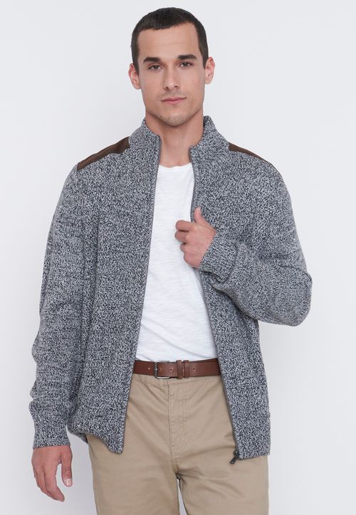 Tejido Hombre Full Zipper Suede Gris