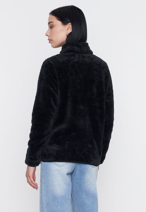 Polerón Mujer Half Zipper Peludo Negro