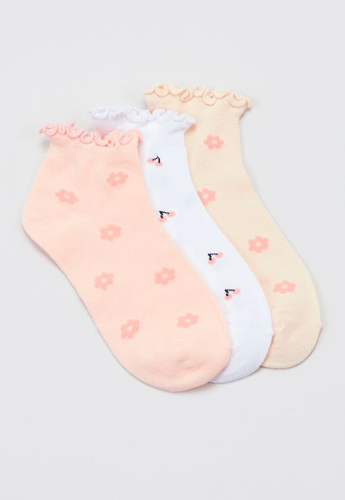 Calcetines Mujer Cortos Flores Y Guindas Rosado
