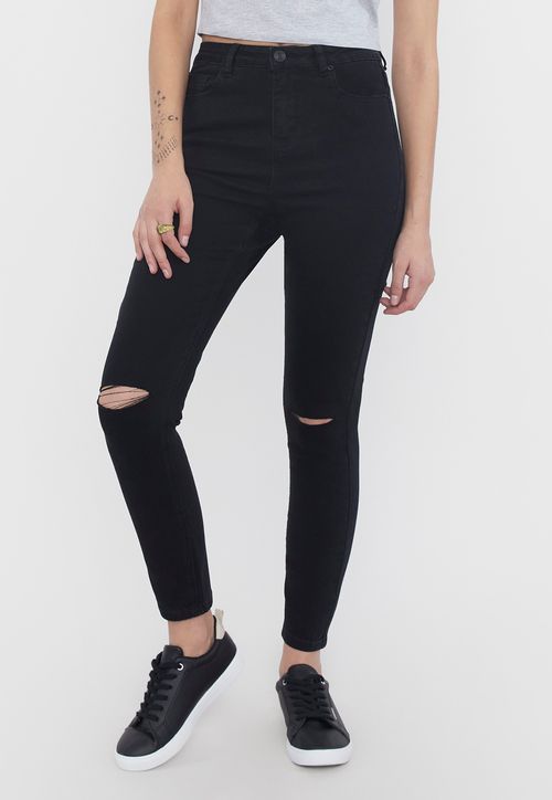 Jeans Mujer Skinny Negro Destroyed