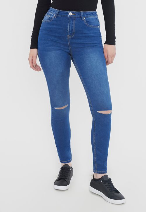 Jeans Mujer Skinny Azul Oscuro  Destroyed