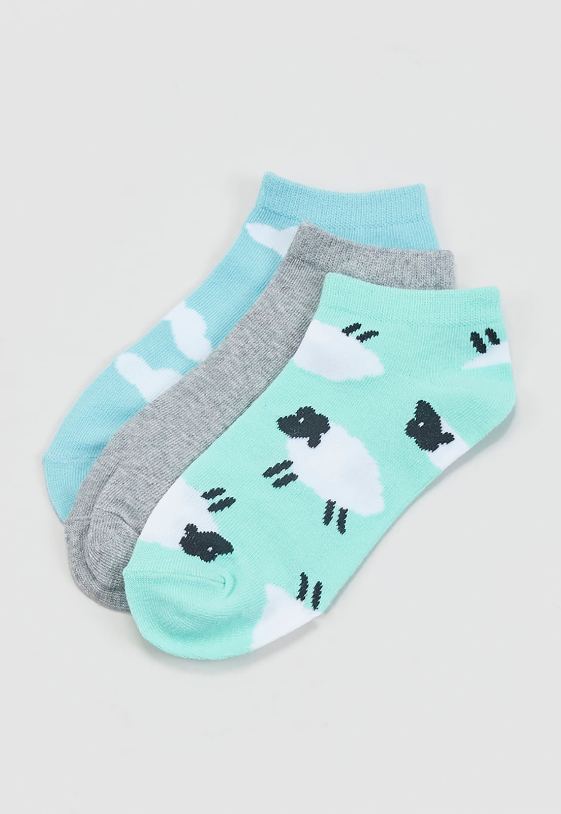 Calcetines Mujer Cortos Celeste/Gris
