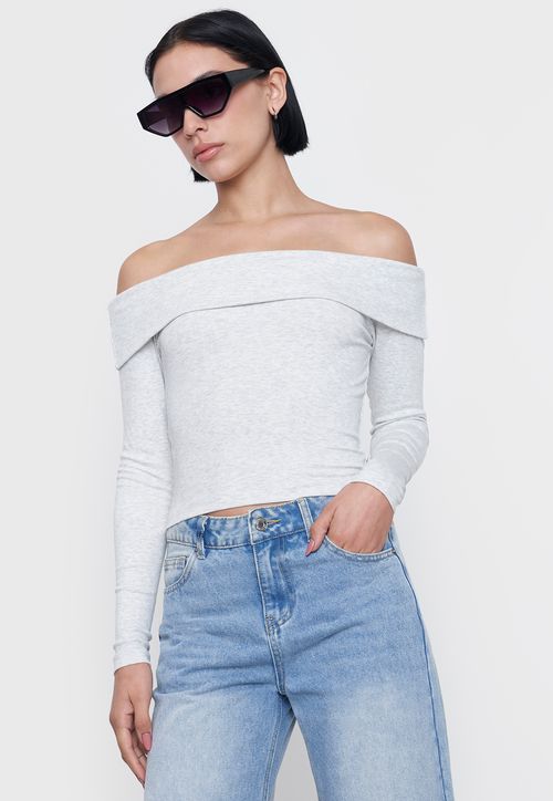 Polera Mujer Sin Hombros Color Gris Melange