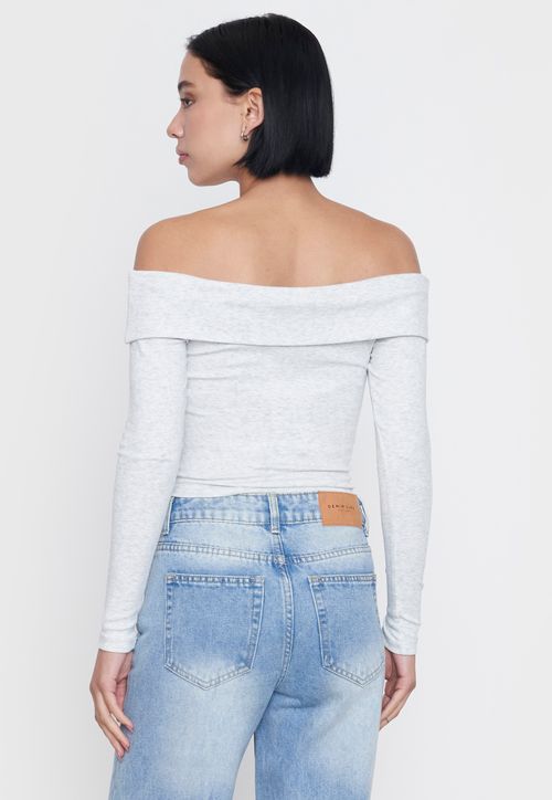 Polera Mujer Sin Hombros Color Gris Melange