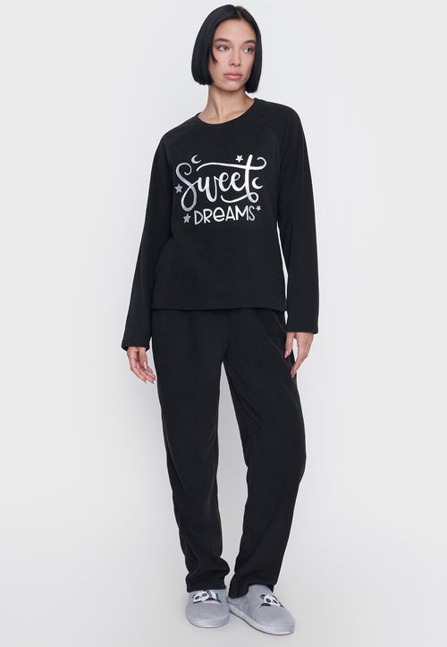 Pijama Mujer Polar Básico Negro