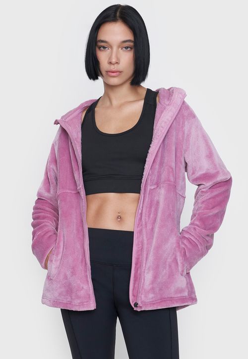 Polerón Mujer Deportivo Peludo Color Palo Rosa