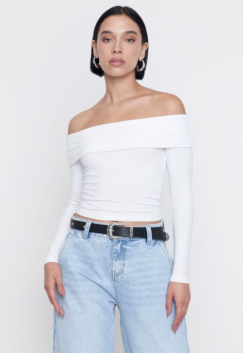 Polera Mujer Sin Hombros Color Blanco